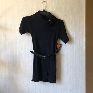 Black sweater dress with belt
